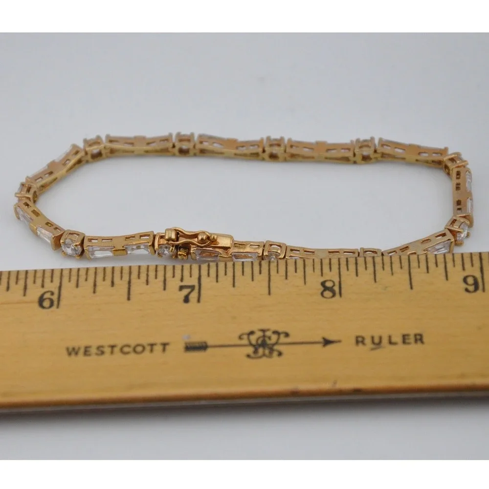 Avon Tennis Bracelet Gold-tone Clear‎ Excellent Baguette Round Crystals Link